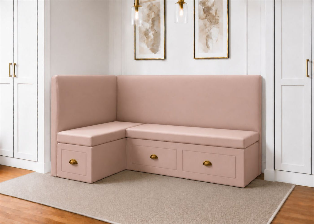 Richmond L Shape Plain Back Banquette Seating with Storage | Left Hand in Rose Colourway