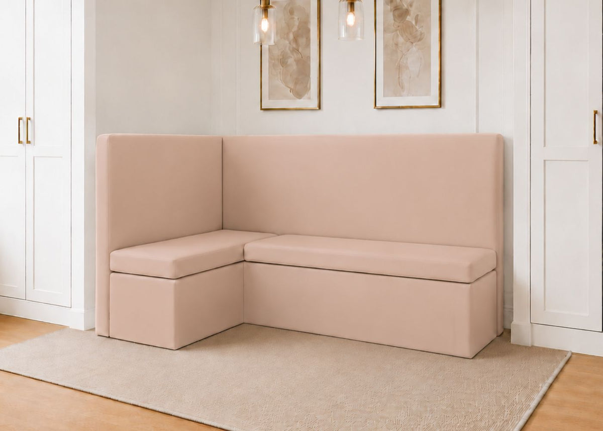 Richmond L Shape Plain Back Banquette Seating | Left Hand in Rose Colourway