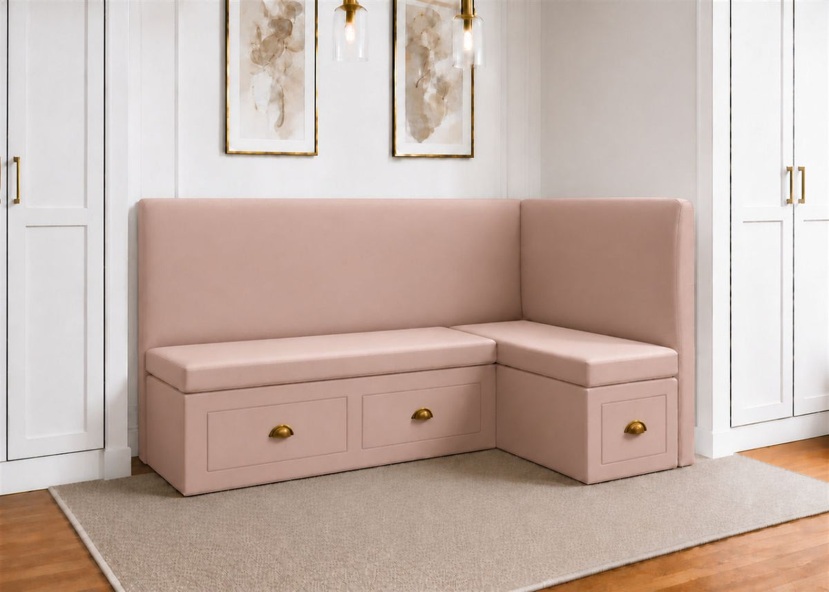 Richmond L Shape Plain Back Banquette Seating with Storage | Right Hand in Rose Colourway