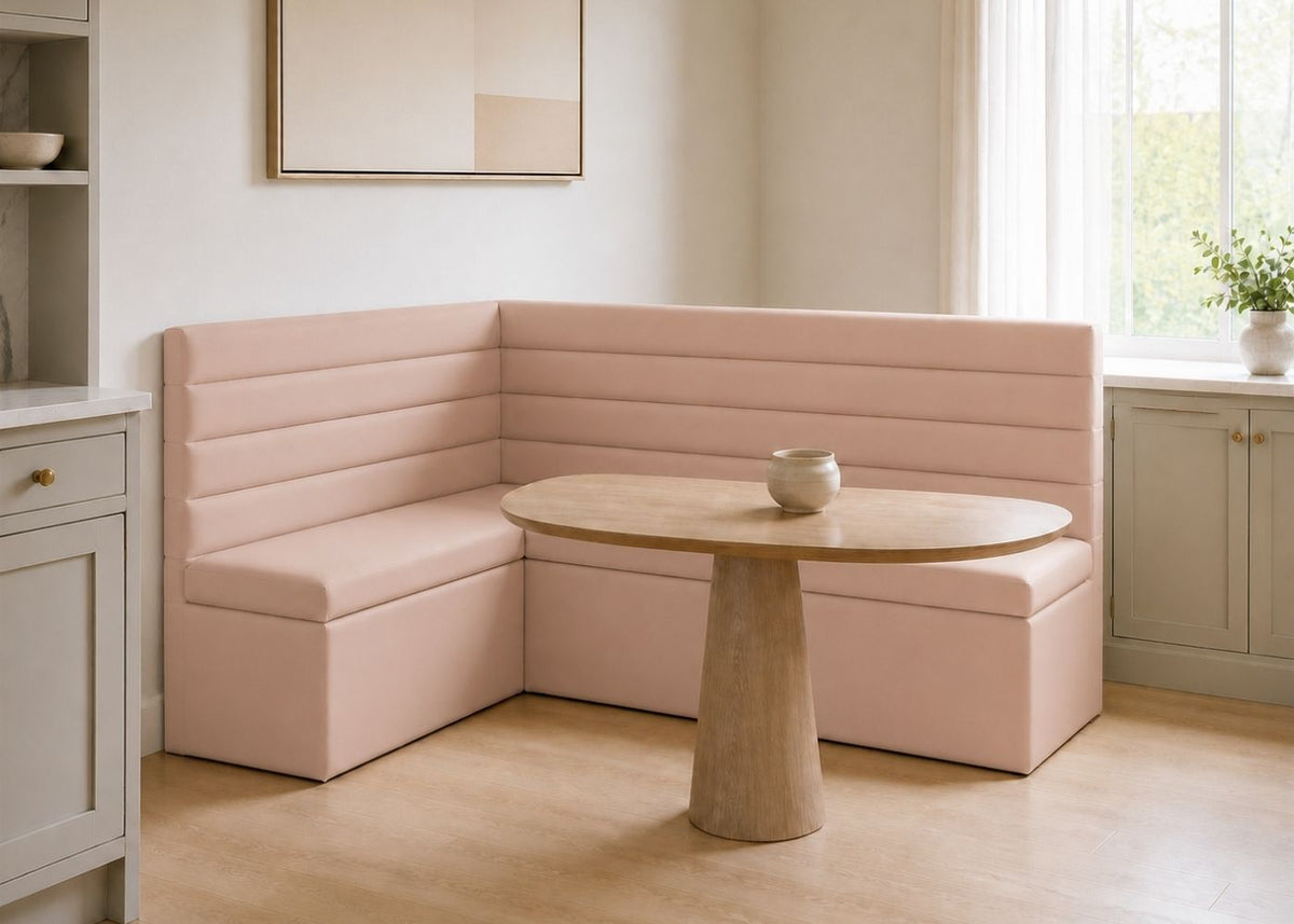 Soho L Shape Panelled Banquette Seating | Left Hand in Rose Colourway
