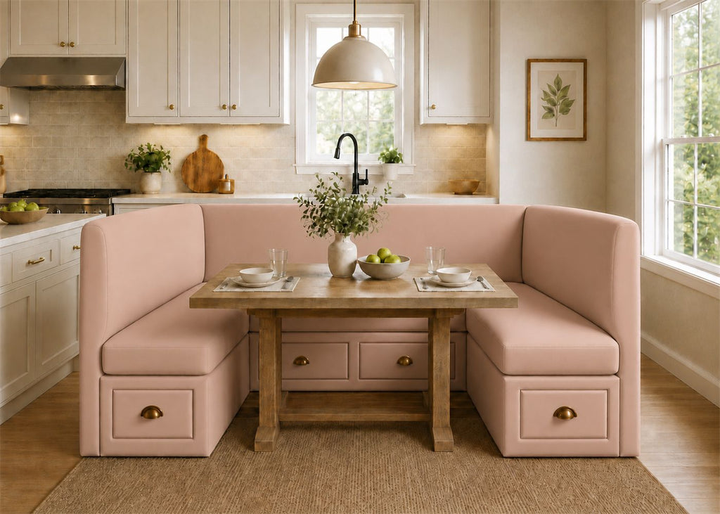 Richmond U Shape Plain Back Banquette Seating with Storage | Rose Colourway