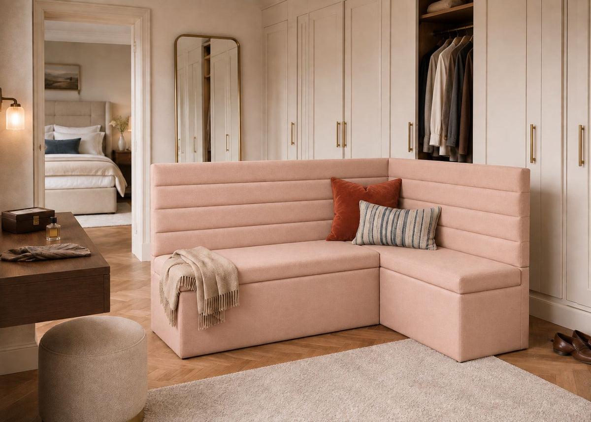 Horizontal Panelled Bench Seating for Dressing Rooms | Rose Colourway