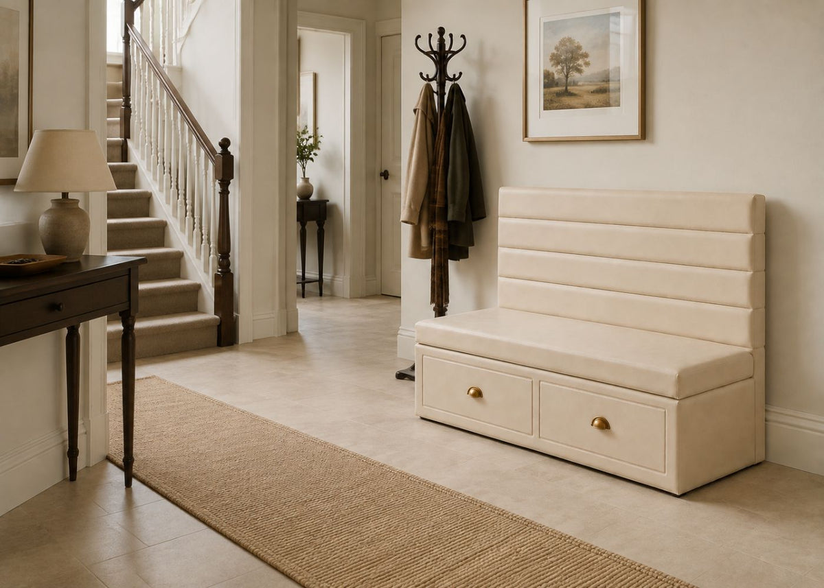 Horizontal Panelled Bench Seating for Hallways | Stone Colourway