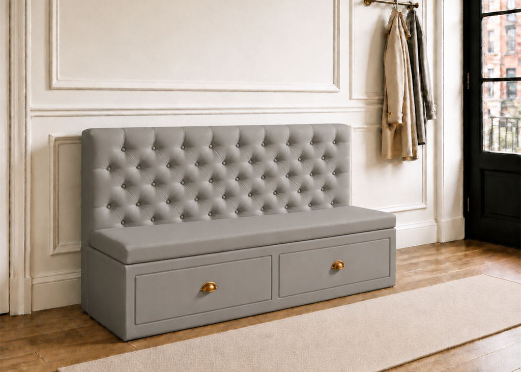 Mayfair Straight Buttoned Upholstered Storage Bench | Steel Colourway