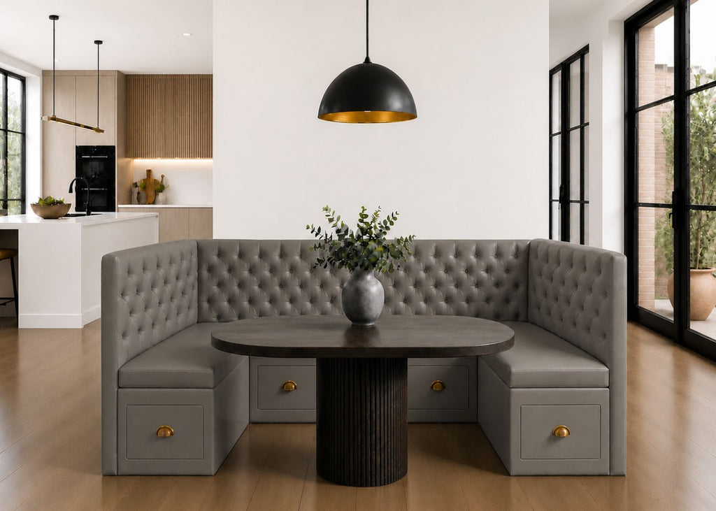 Mayfair U Shape Buttoned Banquette Seating with Storage | Steel Colourway