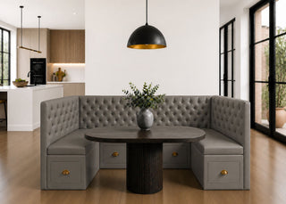 Mayfair U Shape Buttoned Banquette Seating with Storage | Steel Colourway