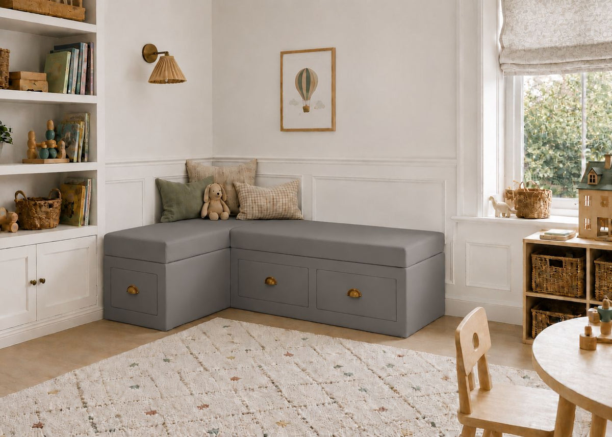 Henley L Shape Bench Seating with Storage | Left Hand in Steel Colourway