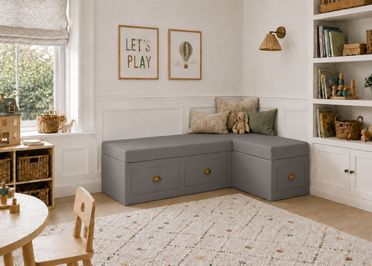 Henley L Shape Bench Seating with Storage | Right Hand in Steel Colourway