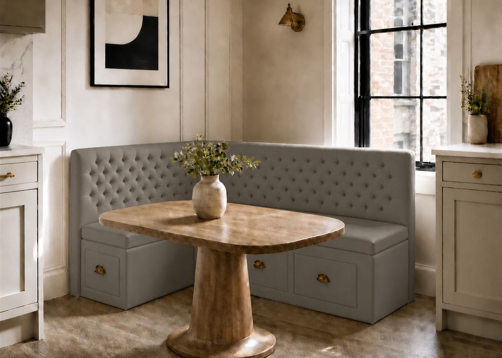 Mayfair L Shape Buttoned Banquette Seating with Storage | Left Hand Orientation in Steel Colourway