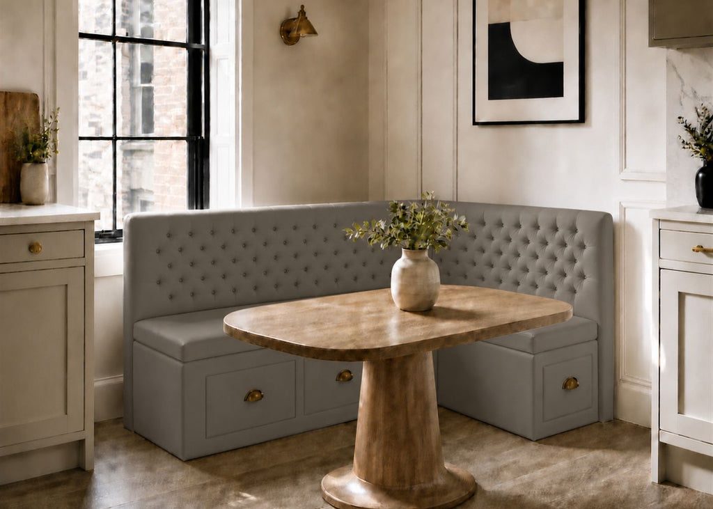 Mayfair L Shape Buttoned Banquette Seating with Storage | Steel Colourway