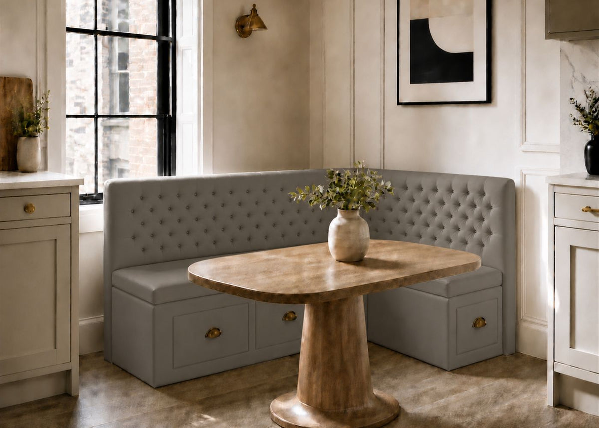 Mayfair L Shape Buttoned Banquette Seating with Storage | Steel Colourway