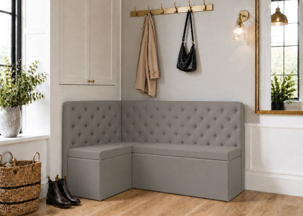 Mayfair L Shape Buttoned Upholstered Bench | Steel Colourway