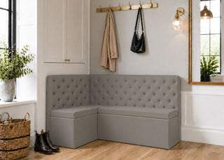 Mayfair L Shape Buttoned Upholstered Bench | Steel Colourway