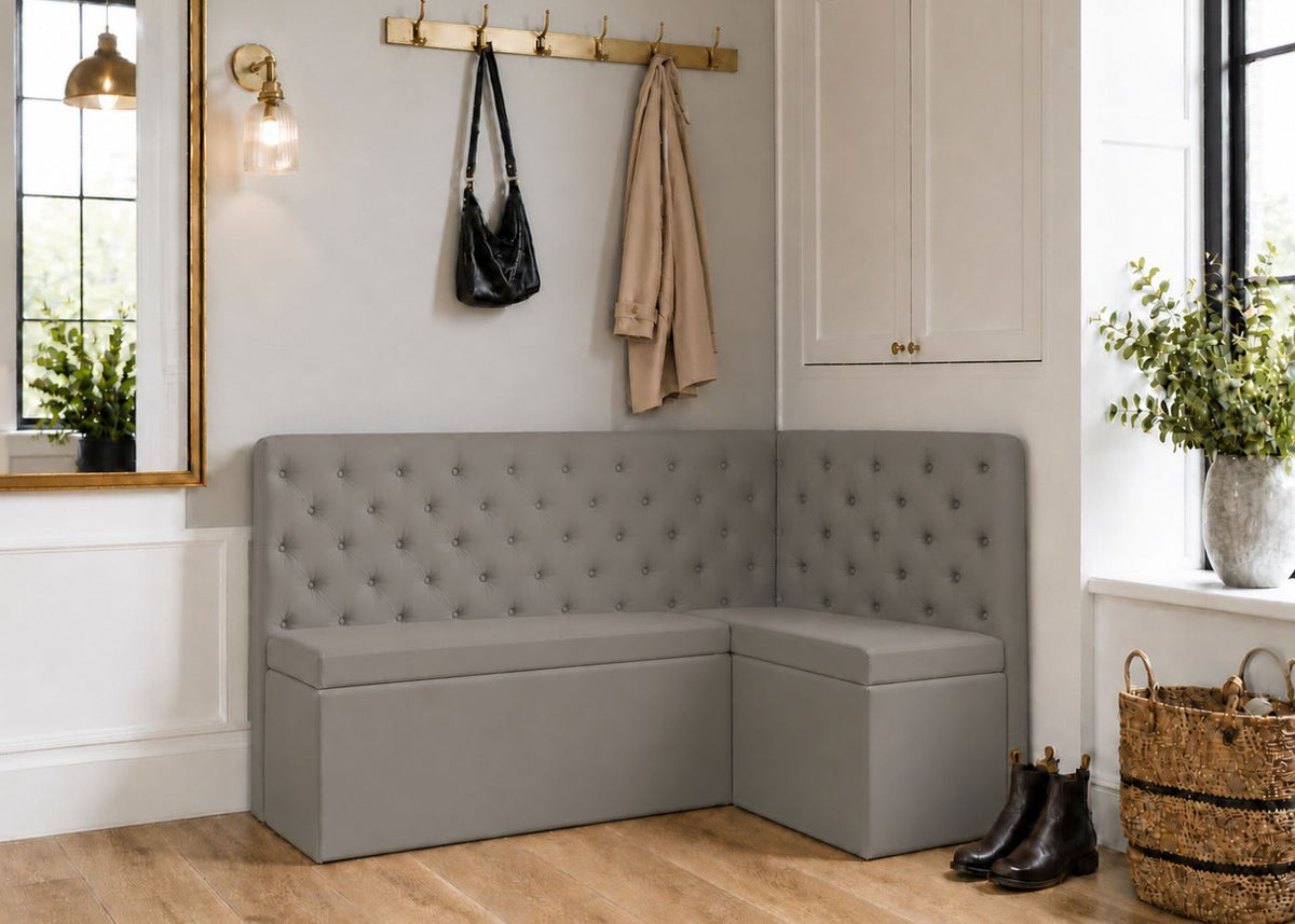 Mayfair L Shape Buttoned Upholstered Bench | Right Hand Orientation with Steel Colourway