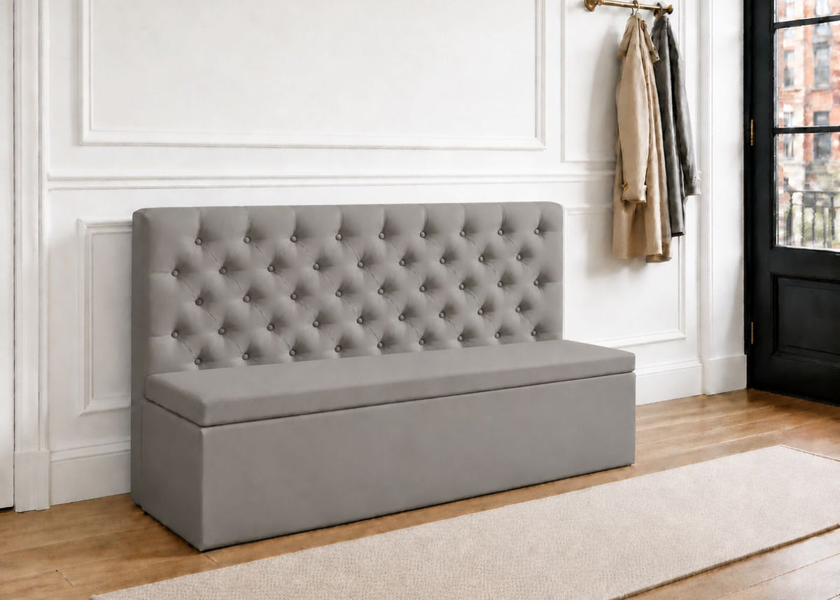 Mayfair Straight Buttoned Upholstered Bench | Steel Colourway