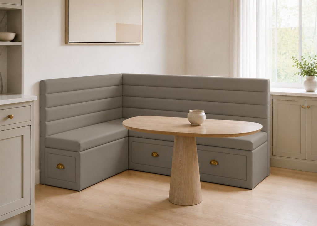 Soho L Shape Panelled Banquette Seating with Storage | Left Hand in Steel Colourway