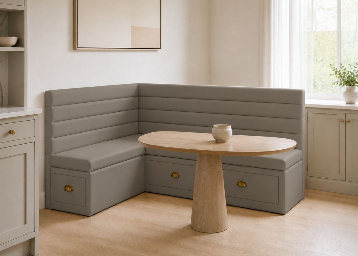 Soho L Shape Panelled Banquette Seating with Storage | Left Hand in Steel Colourway