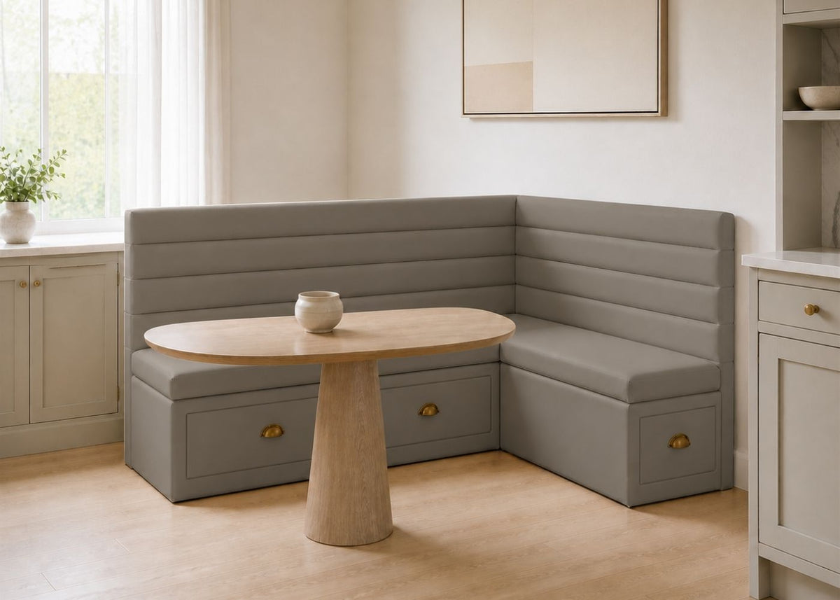 Soho L Shape Panelled Banquette Seating with Storage | Right Hand in Steel Colourway