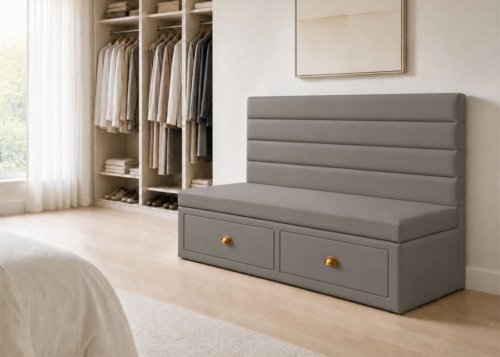 Soho Straight Panelled Bench Seating with Storage |  Steel Colourway