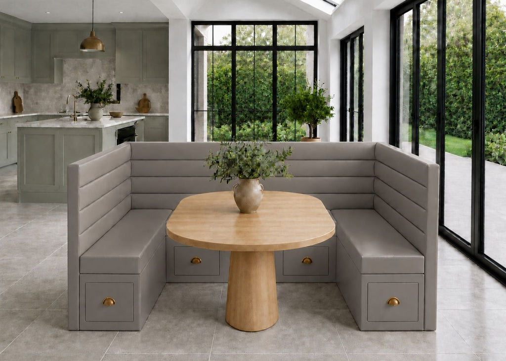 Soho U Shape Straight Panelled Banquette Seating with Storage | Steel Colourway