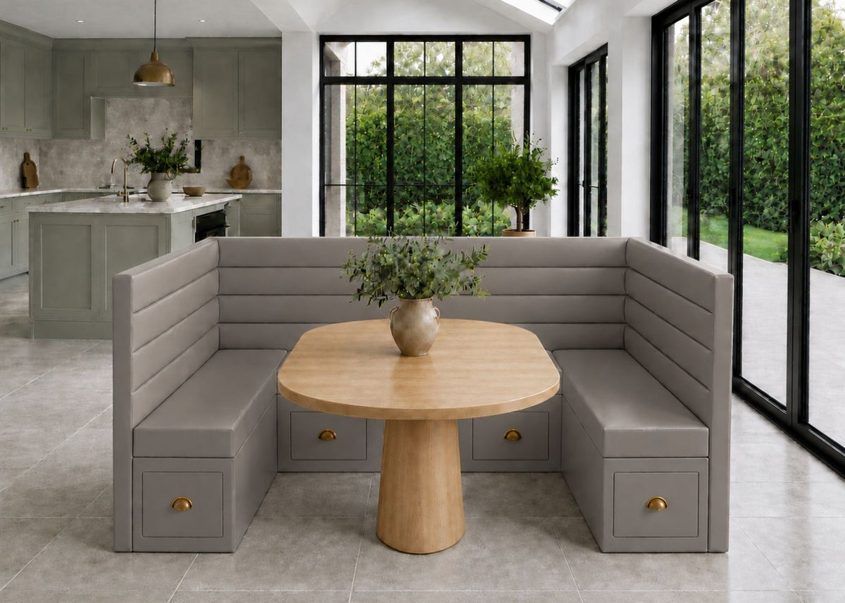 Soho U Shape Straight Panelled Banquette Seating with Storage | Steel Colourway