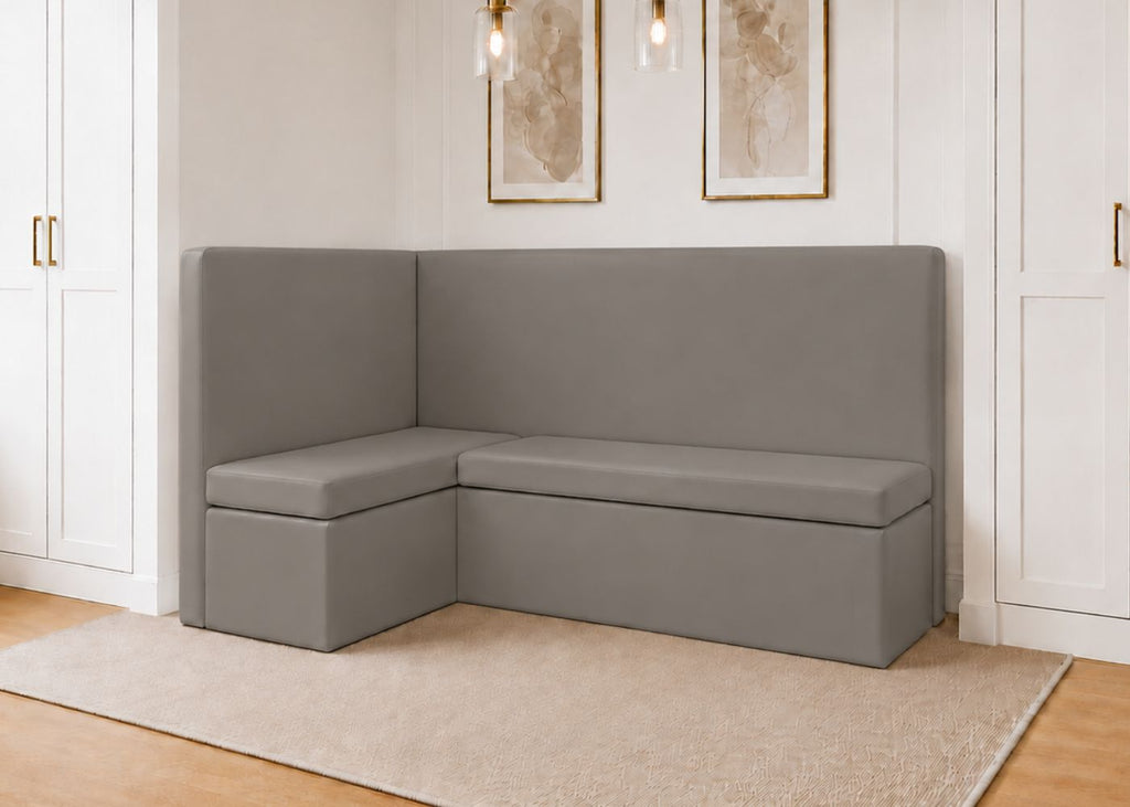 Richmond L Shape Plain Back Banquette Seating | Left Hand in Steel Colourway