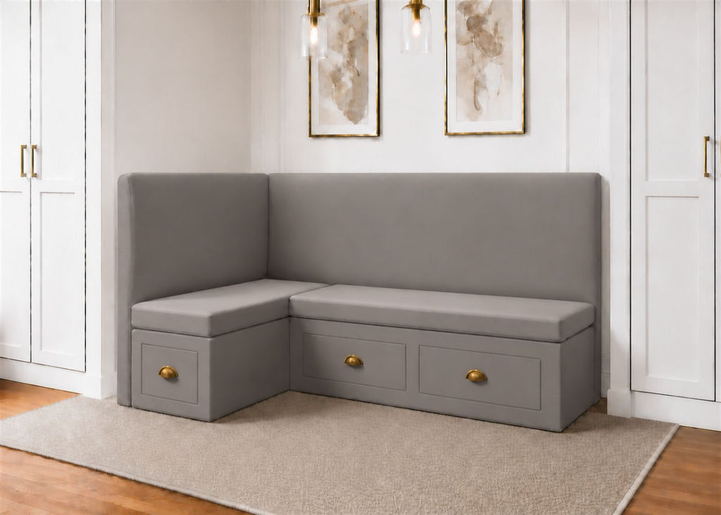 Richmond L Shape Plain Back Banquette Seating with Storage | Left Hand in Steel Colourway