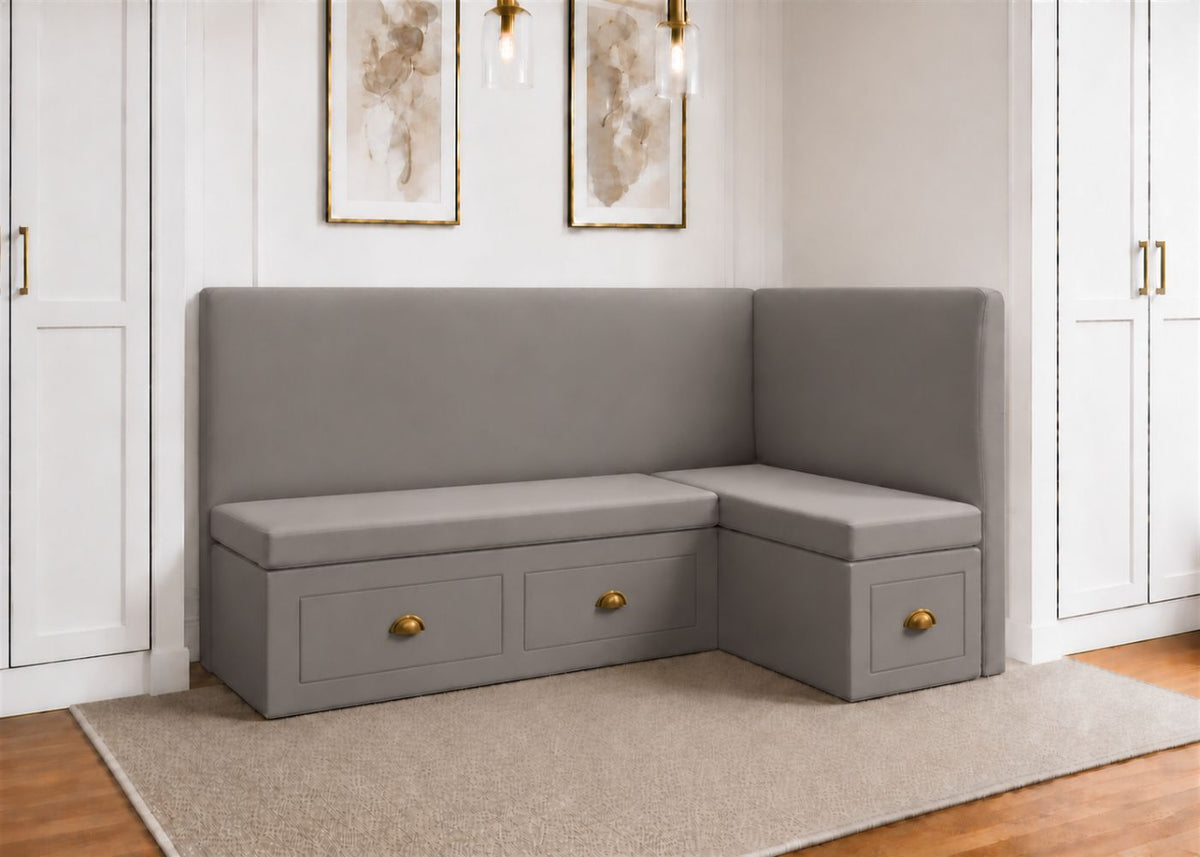 Richmond L Shape Plain Back Banquette Seating with Storage | Right Hand in Steel Colourway