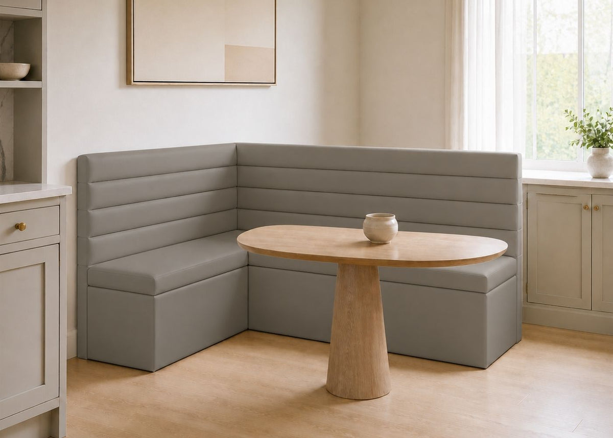Soho L Shape Panelled Banquette Seating | Left Hand in Steel Colourway