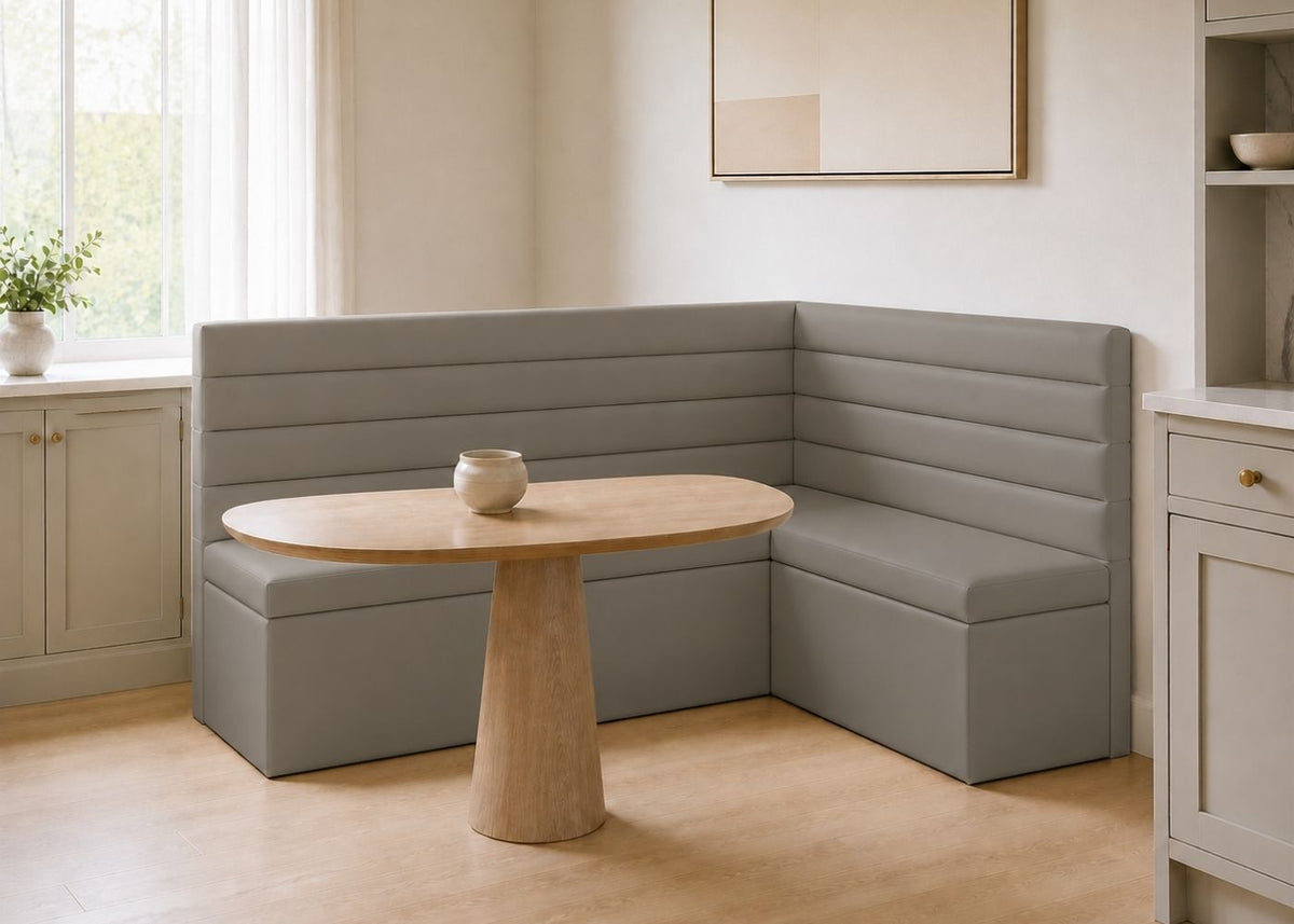 Soho L Shape Panelled Banquette Seating | Right Hand in Steel Colourway