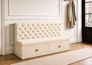 Mayfair Straight Buttoned Upholstered Storage Bench | Stone Colourway