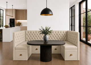 Mayfair U Shape Buttoned Banquette Seating with Storage | Stone Colourway