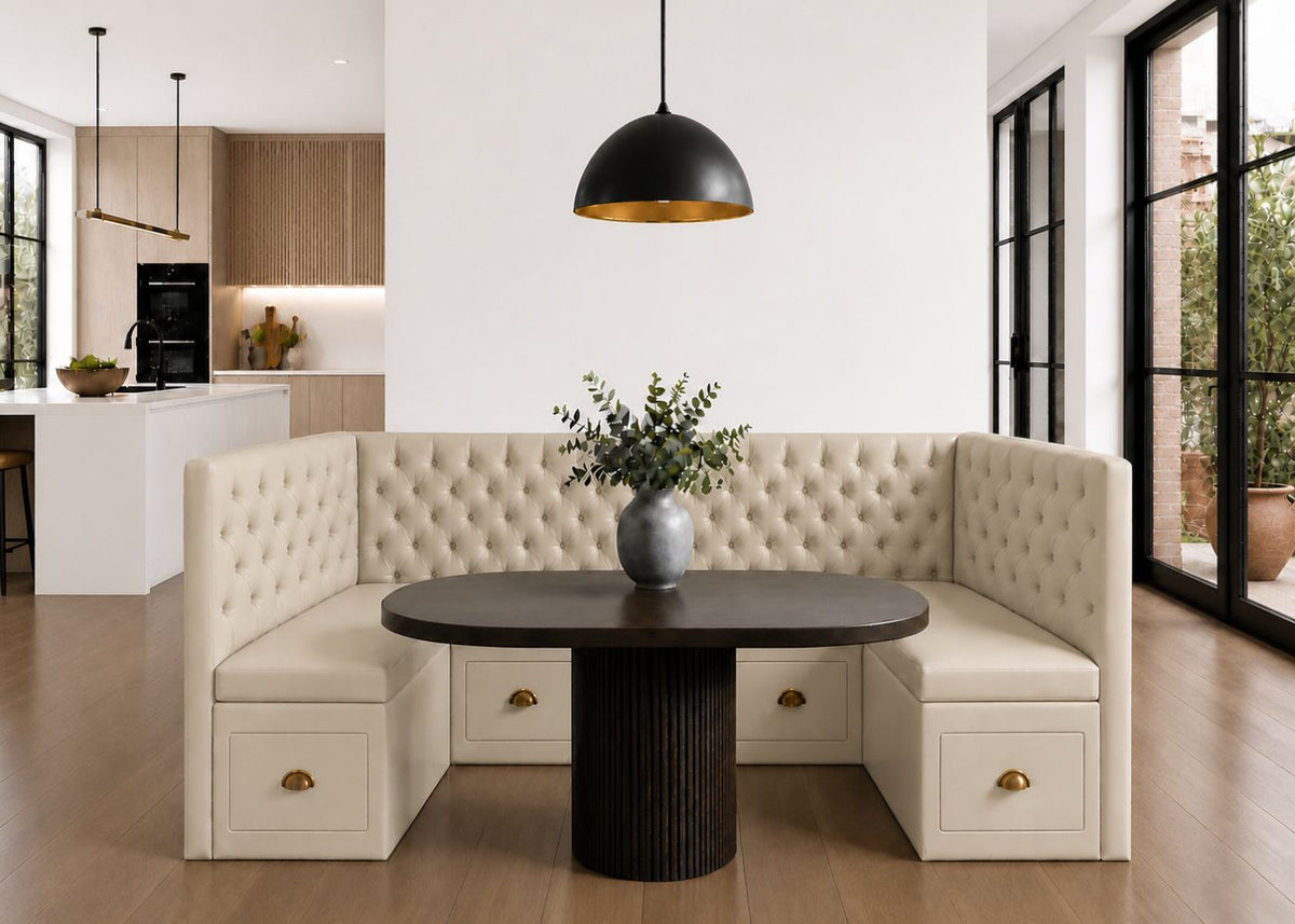 Mayfair U Shape Buttoned Banquette Seating with Storage | Stone Colourway