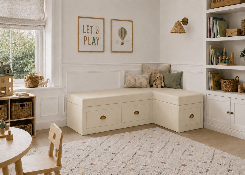 Henley L Shape Bench Seating with Storage | Right Hand in Stone Colourway