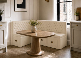Mayfair L Shape Buttoned Banquette Seating with Storage | Left Hand Orientation in Stone Colourway