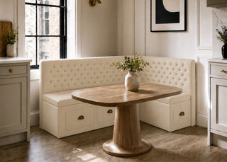 Mayfair L Shape Buttoned Banquette Seating with Storage | Stone Colourway