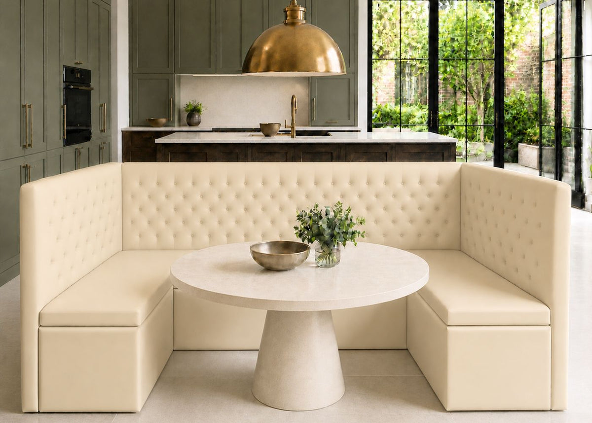 Mayfair U Shape Buttoned Banquette Seating | Stone Colourway