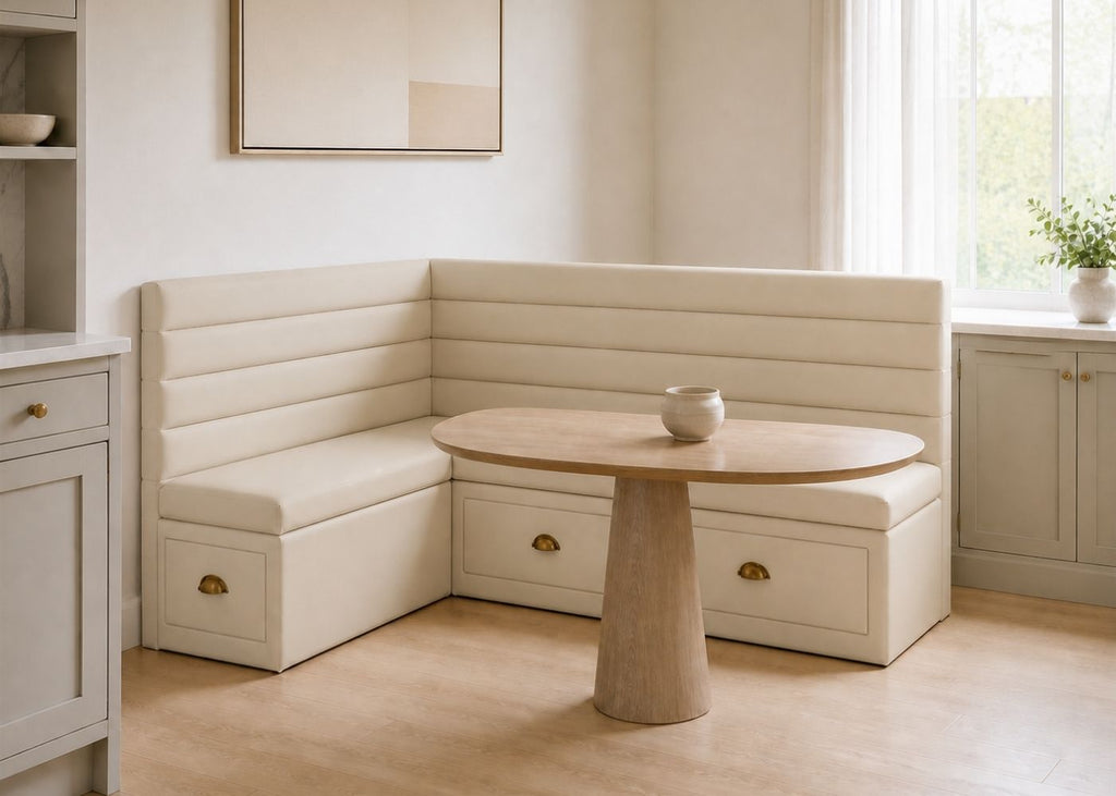 Soho L Shape Panelled Banquette Seating with Storage | Left Hand in Stone Colourway