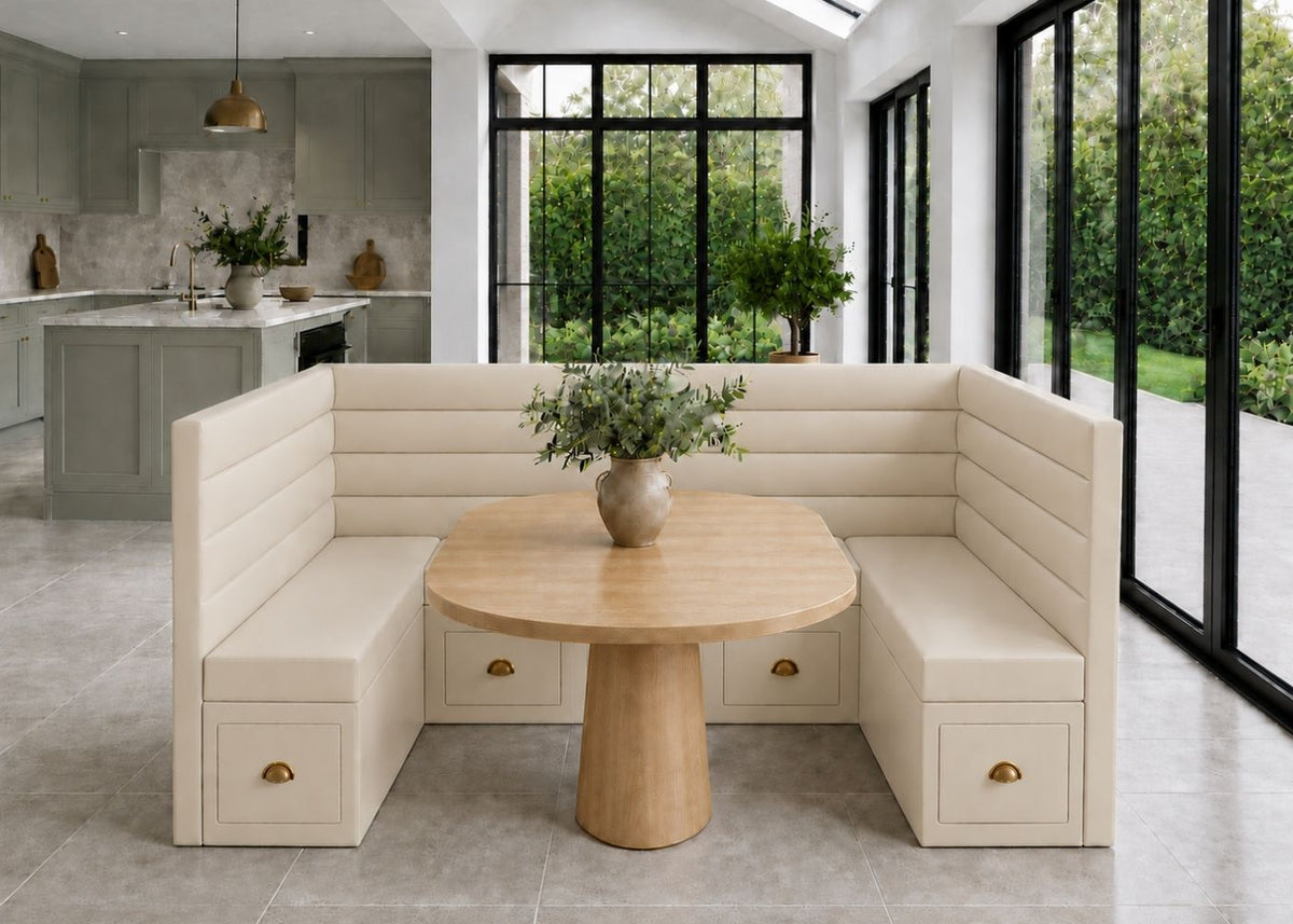 Soho U Shape Straight Panelled Banquette Seating with Storage | Stone Colourway