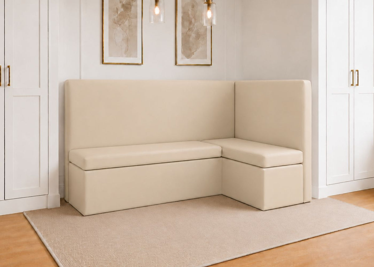 Richmond L Shape Plain Back Banquette Seating | Right Hand in Stone Colourway