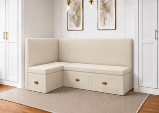 Richmond L Shape Plain Back Banquette Seating with Storage | Left Hand in Stone Colourway