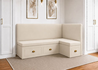 Richmond L Shape Plain Back Banquette Seating with Storage | Right Hand in Stone Colourway