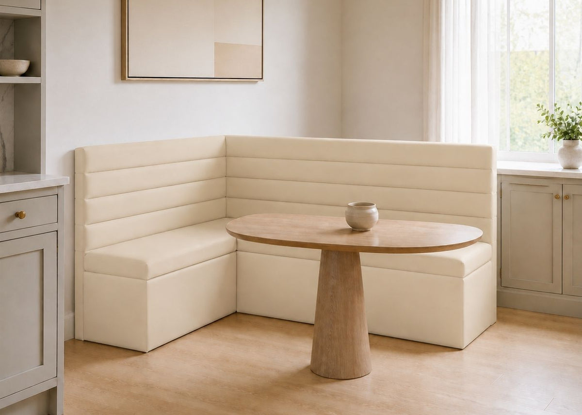 Soho L Shape Panelled Banquette Seating | Left Hand in Stone Colourway