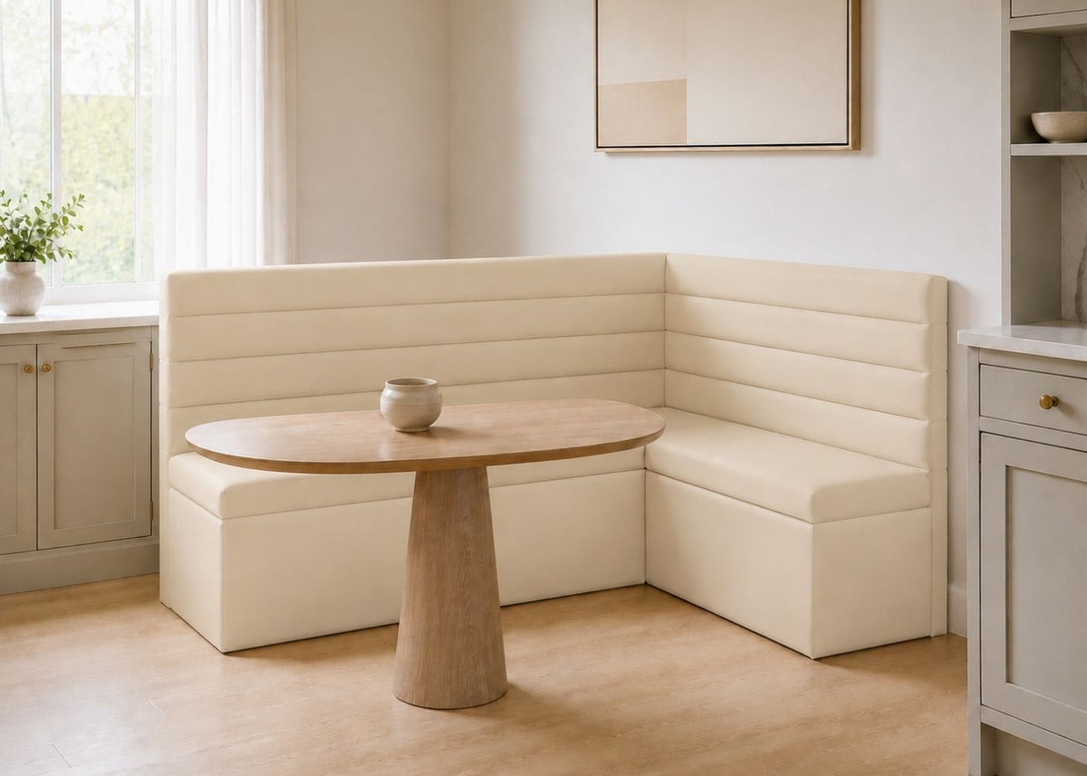 Soho L Shape Panelled Banquette Seating | Right Hand in Stone Colourway
