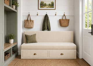 Richmond Straight Plain Back Banquette Seating with Storage | Stone Colourway
