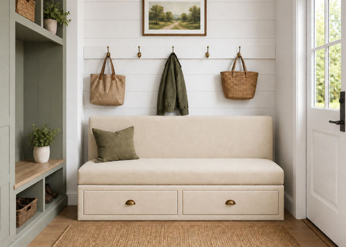 Richmond Straight Plain Back Banquette Seating with Storage | Stone Colourway