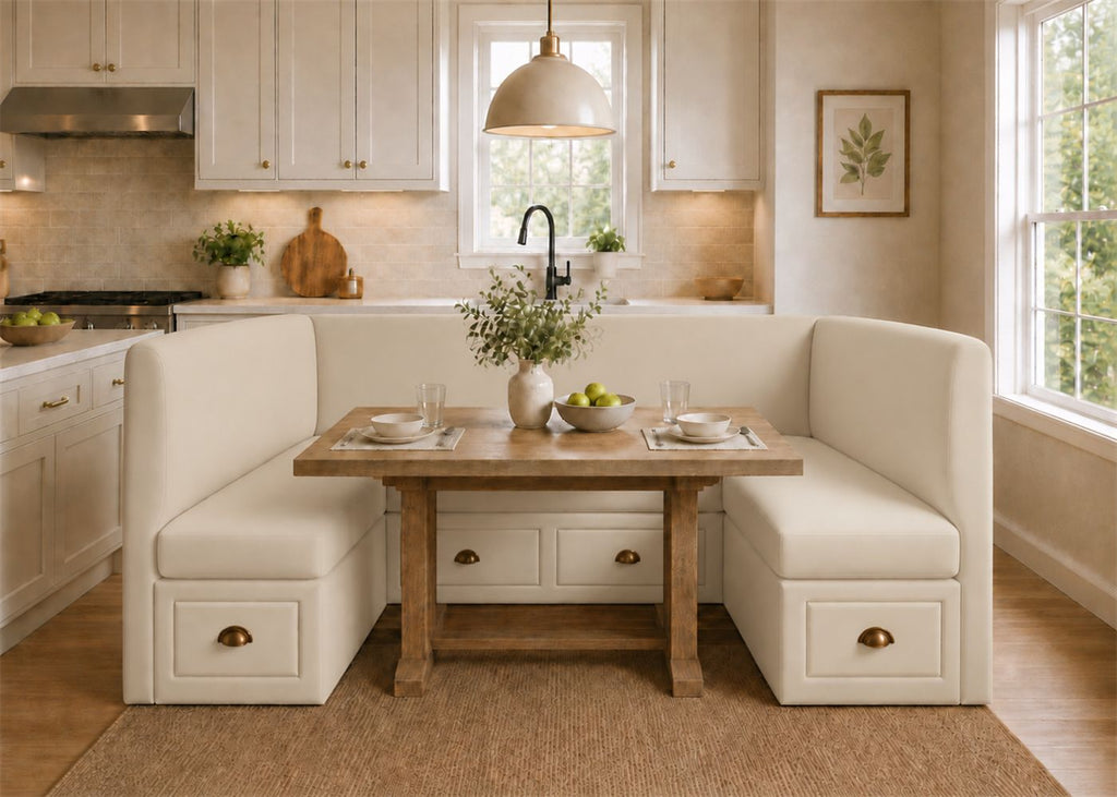 Richmond U Shape Plain Back Banquette Seating with Storage | Stone Colourway