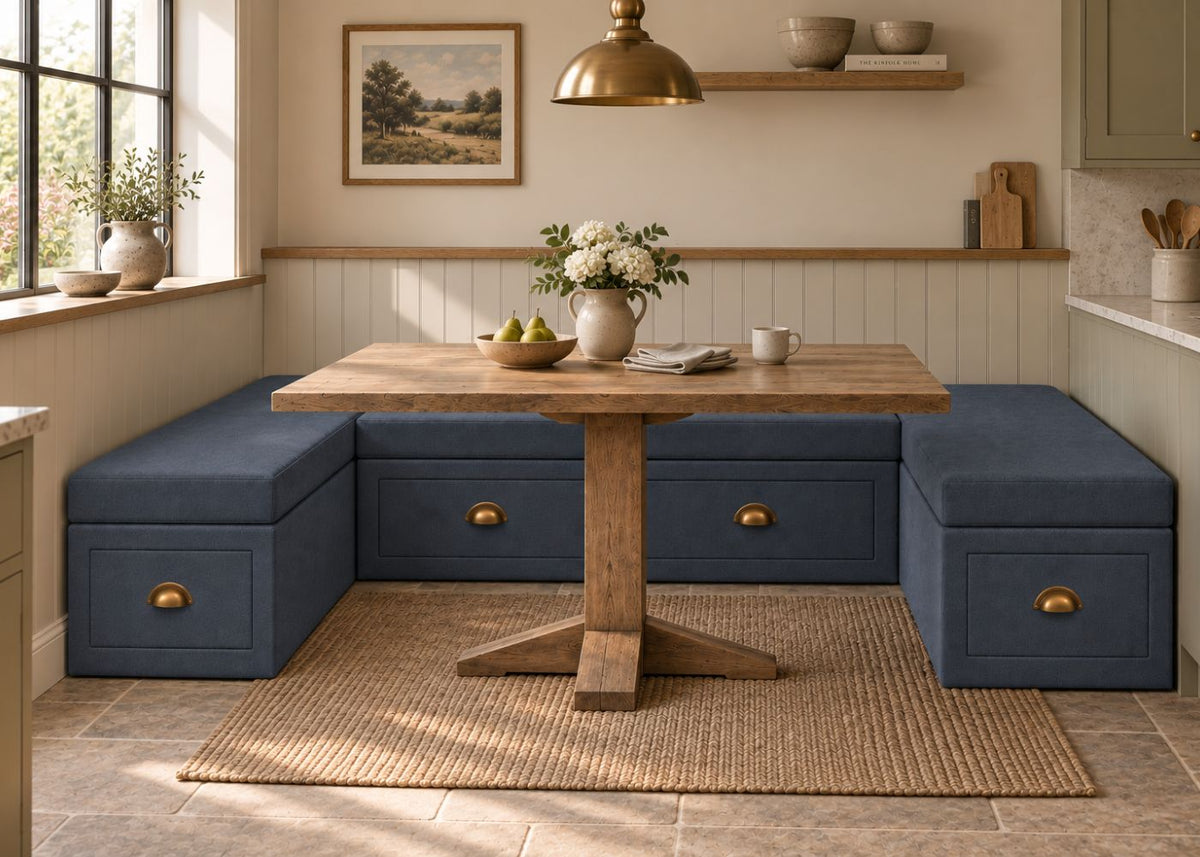 U Shape Banquette Seating with Drawer Storage | Denim Colourway