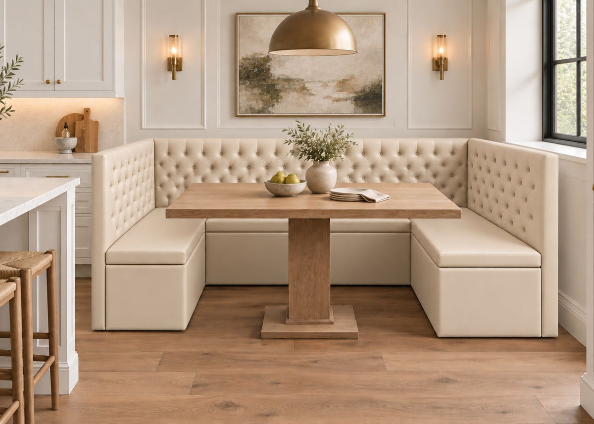 Buttoned U Shape Banquette Seating | Stone Colourway